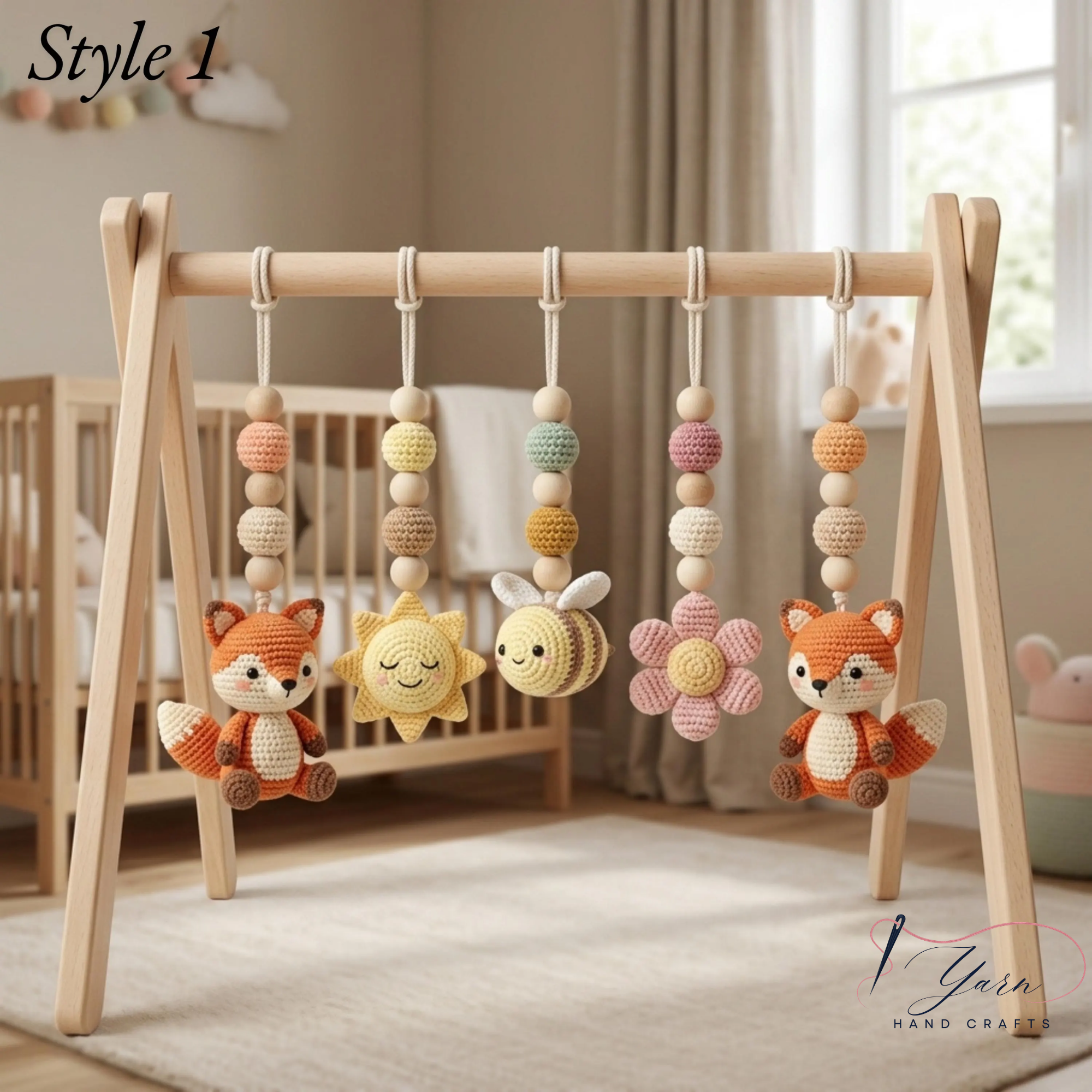 Pastel Baby Gym Toys, Crochet Baby Play Gym, Montessori Activity Gym, Woodland Nursery Decor, Handmade Baby Shower Gift, Neutral Nursery
