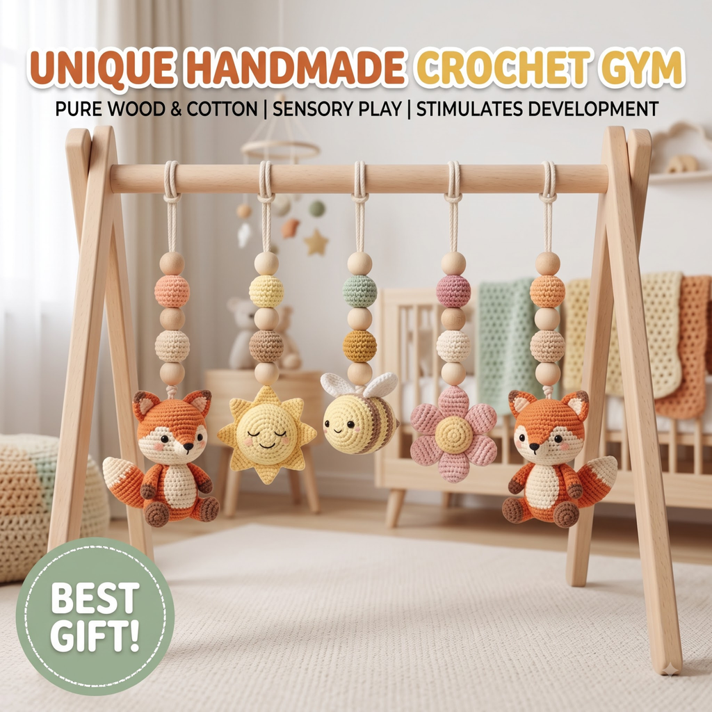 Pastel Baby Gym Toys, Crochet Baby Play Gym, Montessori Activity Gym, Woodland Nursery Decor, Handmade Baby Shower Gift, Neutral Nursery