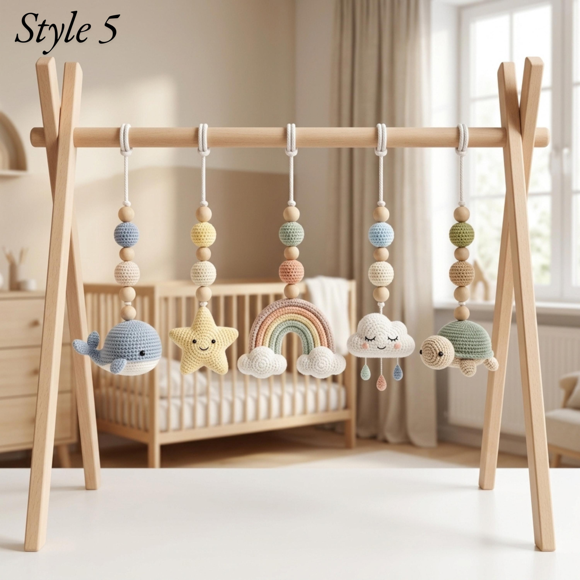 Safari Sky Baby Gym Toys, Crochet Baby Play Gym Set, Montessori Wooden Activity Gym, Rainbow Cloud Sun Nursery Decor, Baby Shower Gift