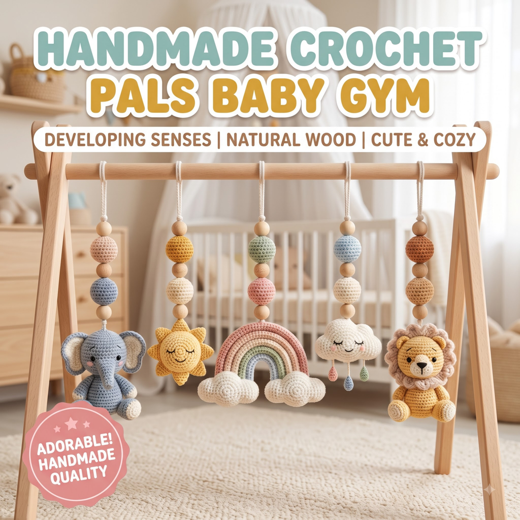 Safari Sky Baby Gym Toys, Crochet Baby Play Gym Set, Montessori Wooden Activity Gym, Rainbow Cloud Sun Nursery Decor, Baby Shower Gift