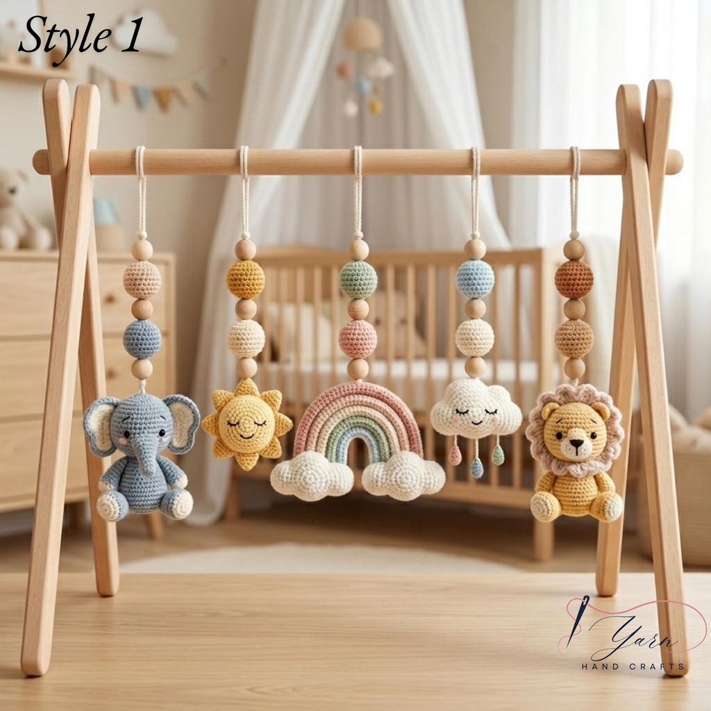 Safari Sky Baby Gym Toys, Crochet Baby Play Gym Set, Montessori Wooden Activity Gym, Rainbow Cloud Sun Nursery Decor, Baby Shower Gift