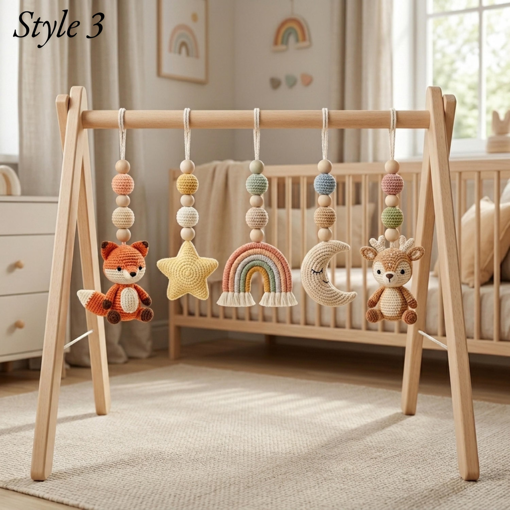 Safari Sky Baby Gym Toys, Crochet Baby Play Gym Set, Montessori Wooden Activity Gym, Rainbow Cloud Sun Nursery Decor, Baby Shower Gift