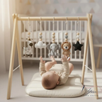 Handmade Custom Safari Baby Gym, Personalized Wooden Play Gym with Crochet Jungle Animals, Montessori Baby Activity Gym, Neutral Nursery Decor, Baby Shower Gift