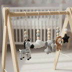 Handmade Custom Safari Baby Gym, Personalized Wooden Play Gym with Crochet Jungle Animals, Montessori Baby Activity Gym, Neutral Nursery Decor, Baby Shower Gift