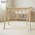 Montessori Baby Gym Animal Theme, Wooden Baby Play Gym with Crochet Bear Bunny Cat Macaron Strawberry, Neutral Nursery Decor, Baby Gift