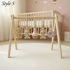 Montessori Baby Gym Animal Theme, Wooden Baby Play Gym with Crochet Bear Bunny Cat Macaron Strawberry, Neutral Nursery Decor, Baby Gift