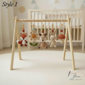 Woodland Baby Gym Wooden Play Gym with Crochet Fox Deer Bunny Flower Mushroom | Montessori Baby Activity Gym | Forest Nursery Decor