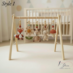 Woodland Baby Gym Wooden Play Gym with Crochet Fox Deer Bunny Flower Mushroom | Montessori Baby Activity Gym | Forest Nursery Decor