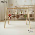 Woodland Baby Gym Wooden Play Gym with Crochet Fox Deer Bunny Flower Mushroom | Montessori Baby Activity Gym | Forest Nursery Decor