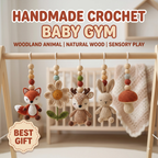 Woodland Baby Gym Wooden Play Gym with Crochet Fox Deer Bunny Flower Mushroom | Montessori Baby Activity Gym | Forest Nursery Decor