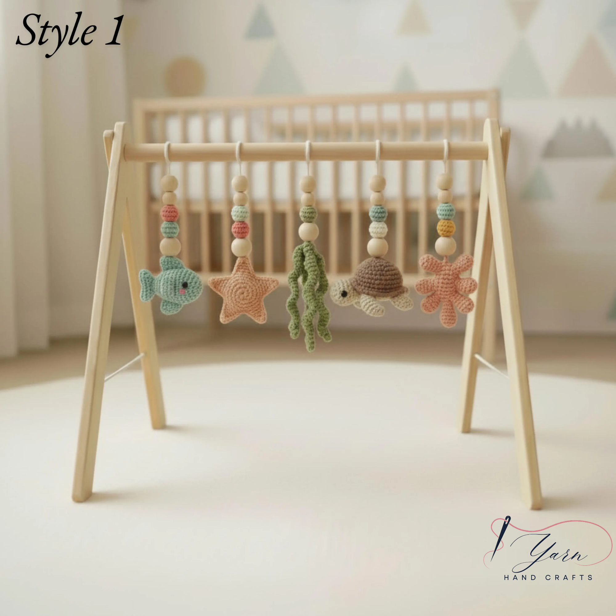 Handmade Ocean Baby Play Gym, Crochet Sea Animal Hanging Toys, Montessori Wooden Baby Gym, Neutral Nursery Decor, Newborn Baby Gift