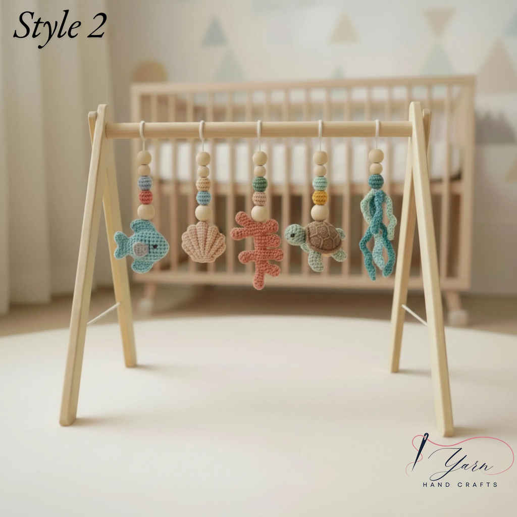 Handmade Ocean Baby Play Gym, Crochet Sea Animal Hanging Toys, Montessori Wooden Baby Gym, Neutral Nursery Decor, Newborn Baby Gift