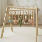 Handmade Ocean Baby Play Gym, Crochet Sea Animal Hanging Toys, Montessori Wooden Baby Gym, Neutral Nursery Decor, Newborn Baby Gift