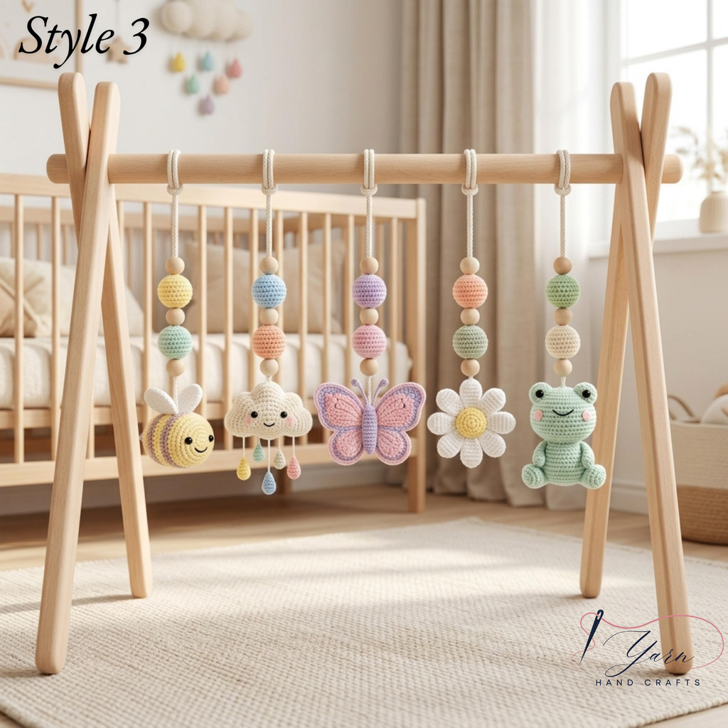 Crochet Baby Gym Hanging Toys Set, Butterfly Frog Snail Nursery Decor, Montessori Sensory Toy, Pastel Baby Play Gym Accessories, Baby Gift