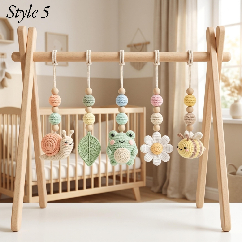 Crochet Baby Gym Hanging Toys Set, Butterfly Frog Snail Nursery Decor, Montessori Sensory Toy, Pastel Baby Play Gym Accessories, Baby Gift