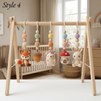Crochet Baby Gym Hanging Toys Set, Woodland Nursery Accessories, Hedgehog Bear Owl Mobile Toys, Montessori Sensory Play, Neutral Baby Gift
