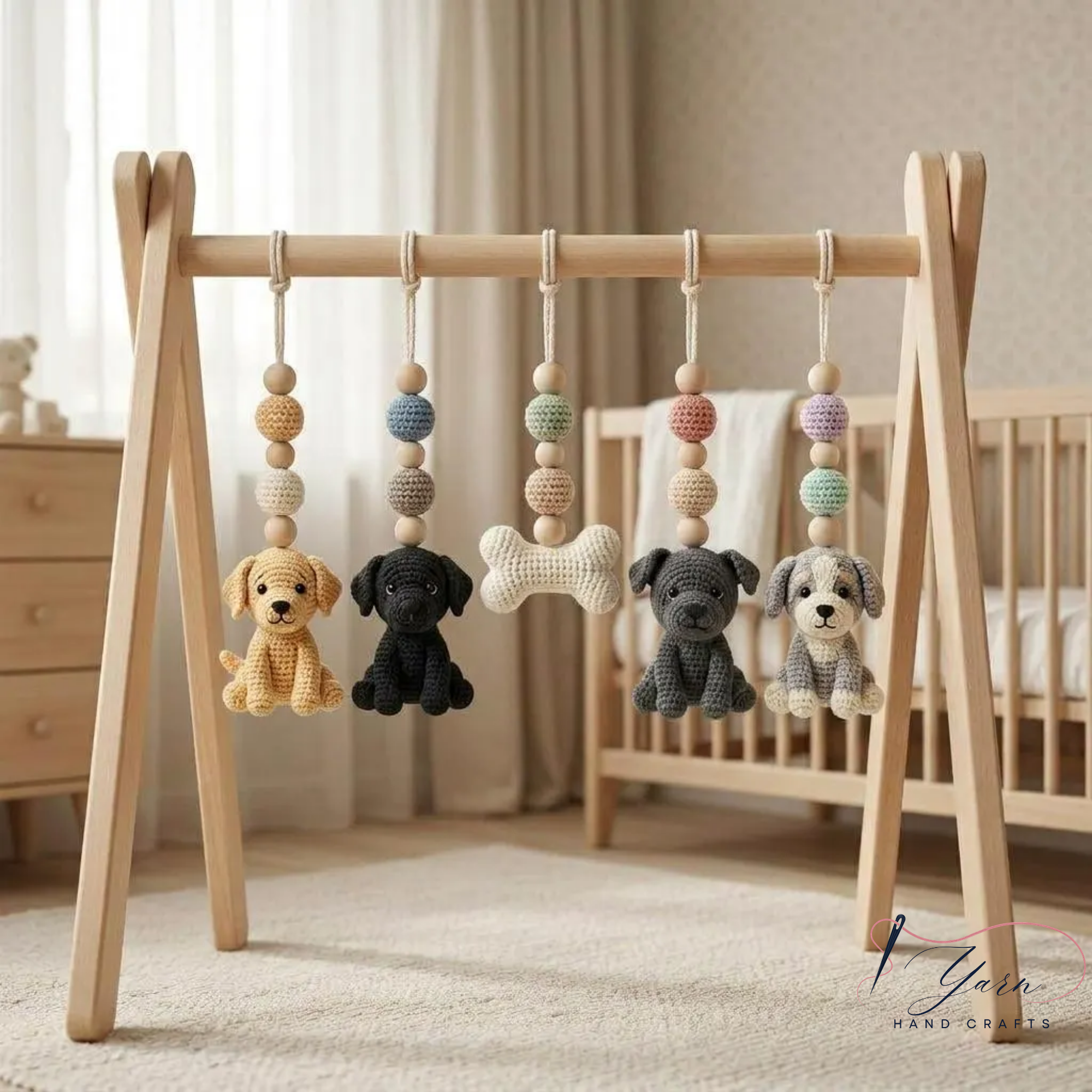 Crochet Dog Baby Gym Toys, Handmade Puppy Play Gym Set, Puppy Nursery Decor, Montessori Baby Activity Gym, Sensory Toy, Newborn Gift