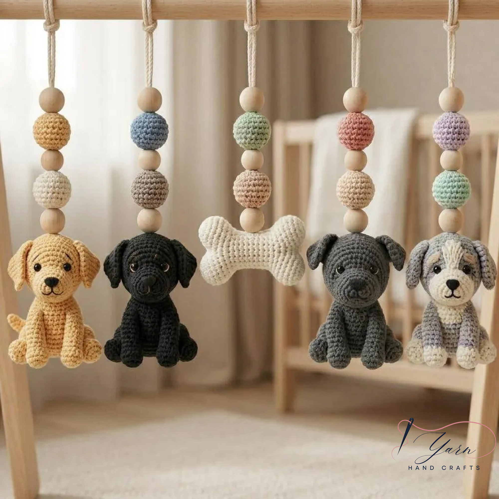 Crochet Dog Baby Gym Toys, Handmade Puppy Play Gym Set, Puppy Nursery Decor, Montessori Baby Activity Gym, Sensory Toy, Newborn Gift