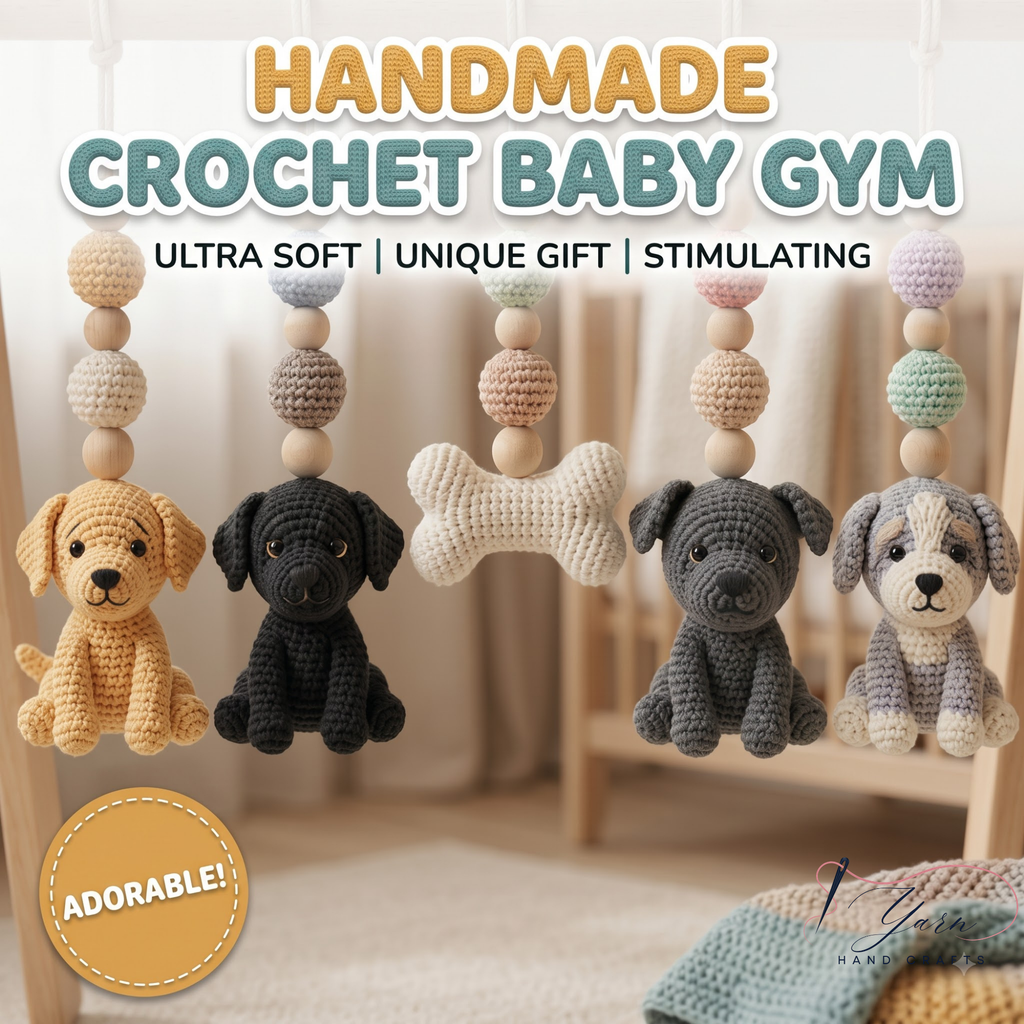Crochet Dog Baby Gym Toys, Handmade Puppy Play Gym Set, Puppy Nursery Decor, Montessori Baby Activity Gym, Sensory Toy, Newborn Gift