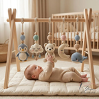 Polar Animal Baby Gym | Crochet Penguin Whale Bear Baby Toys | Montessori Wooden Activity Gym | Arctic Nursery Decor | Newborn Baby Shower Gift