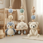 Polar Animal Baby Gym | Crochet Penguin Whale Bear Baby Toys | Montessori Wooden Activity Gym | Arctic Nursery Decor | Newborn Baby Shower Gift
