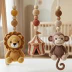 Crochet Circus Baby Gym, Montessori Play Gym Toy, Safari Animal Activity Gym, Lion Monkey Elephant Nursery Decor, Wooden Baby Play Gym