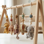 Crochet Circus Baby Gym, Montessori Play Gym Toy, Safari Animal Activity Gym, Lion Monkey Elephant Nursery Decor, Wooden Baby Play Gym