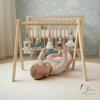 Handmade Custom Polar Baby Gym | Personalized Wooden Play Gym with Crochet Arctic Animals | Montessori Baby Activity Gym | Neutral Nursery Decor & Baby Shower Gift