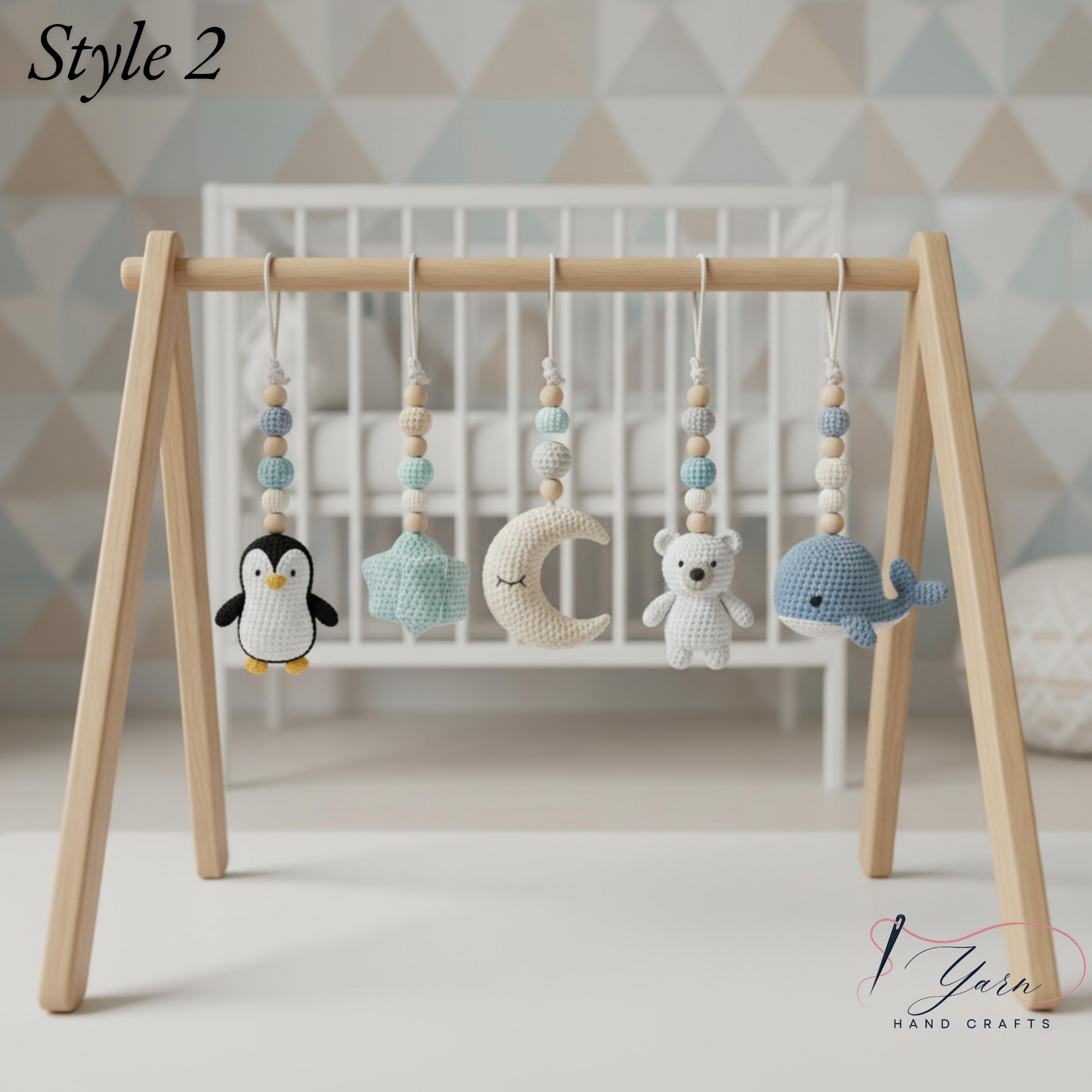 Handmade Custom Polar Baby Gym | Personalized Wooden Play Gym with Crochet Arctic Animals | Montessori Baby Activity Gym | Neutral Nursery Decor & Baby Shower Gift