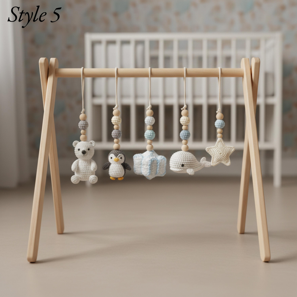 Handmade Custom Polar Baby Gym | Personalized Wooden Play Gym with Crochet Arctic Animals | Montessori Baby Activity Gym | Neutral Nursery Decor & Baby Shower Gift