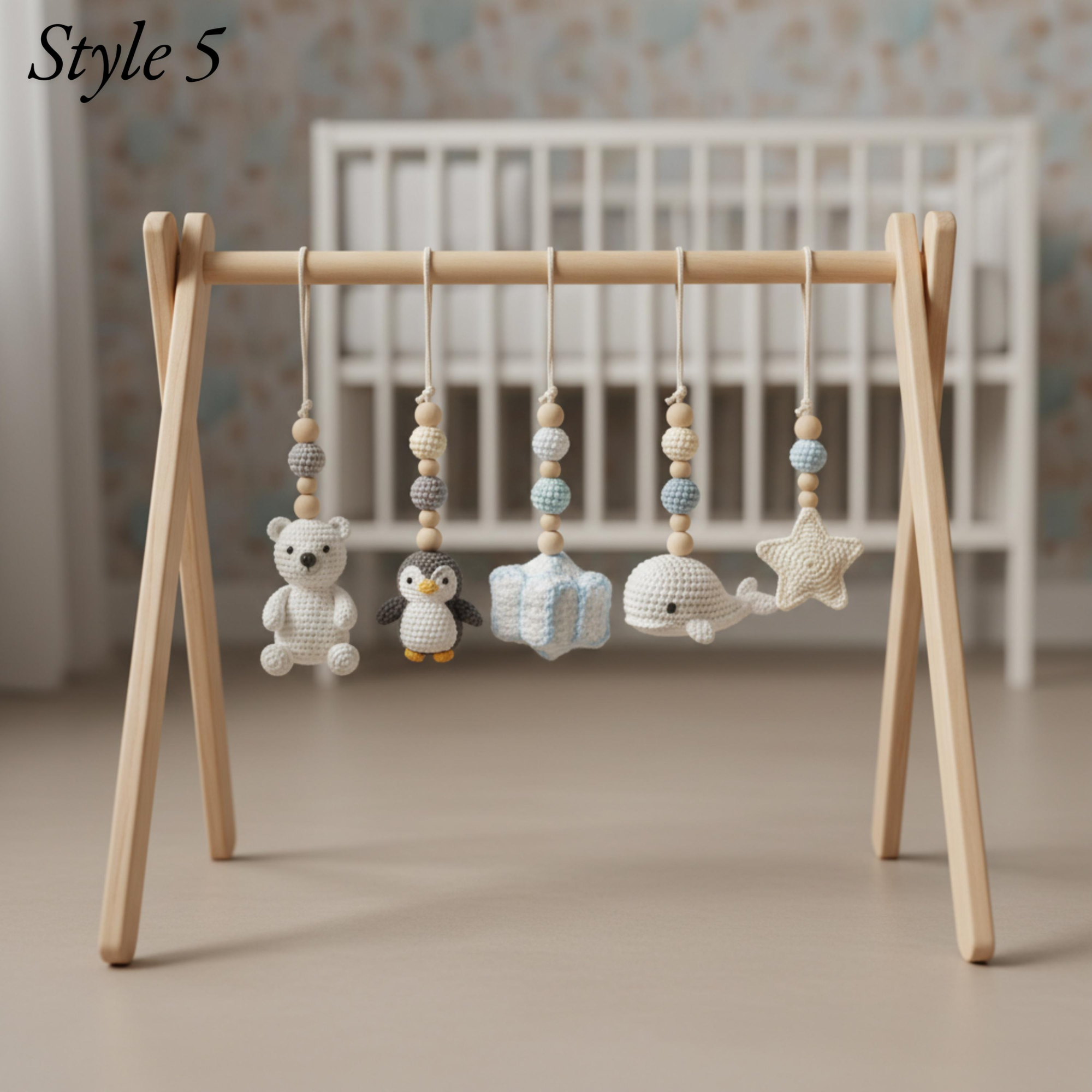 Handmade Custom Polar Baby Gym | Personalized Wooden Play Gym with Crochet Arctic Animals | Montessori Baby Activity Gym | Neutral Nursery Decor & Baby Shower Gift