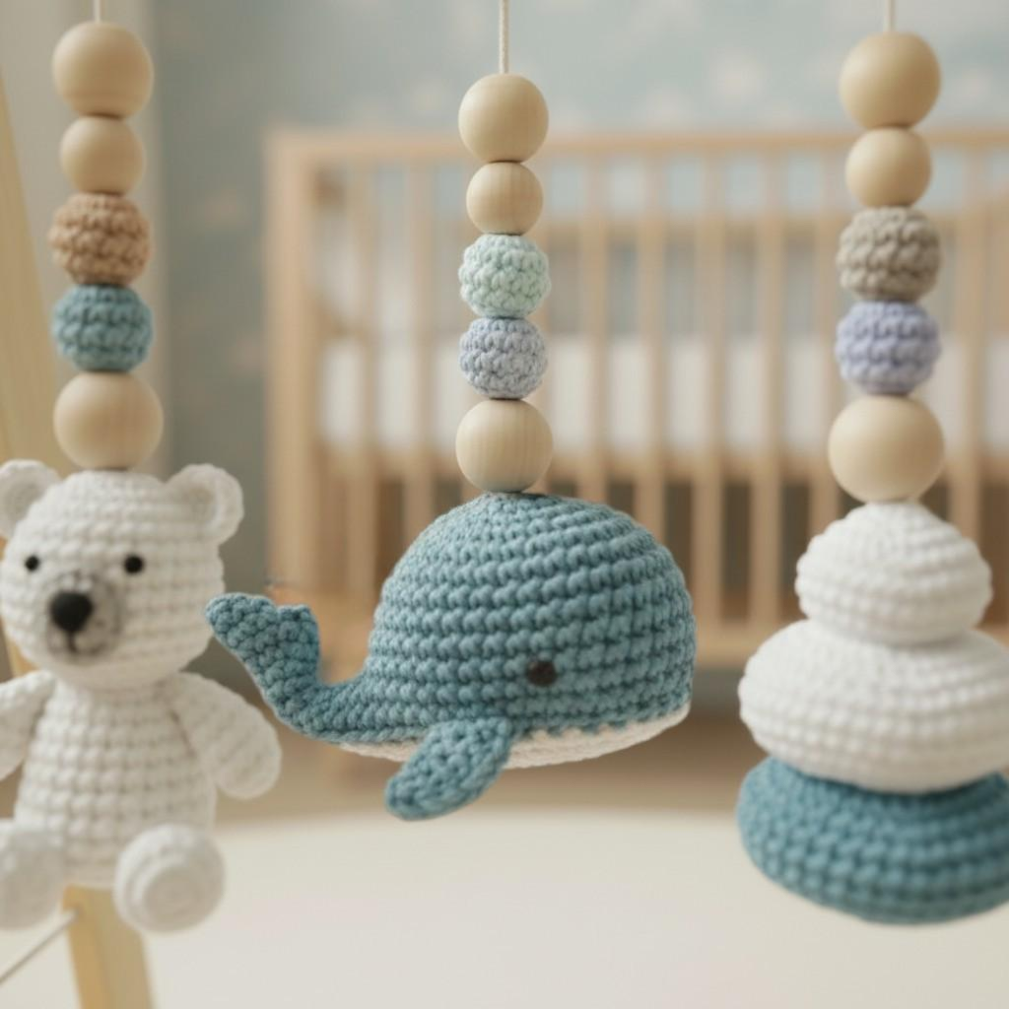 Handmade Custom Polar Baby Gym | Personalized Wooden Play Gym with Crochet Arctic Animals | Montessori Baby Activity Gym | Neutral Nursery Decor & Baby Shower Gift