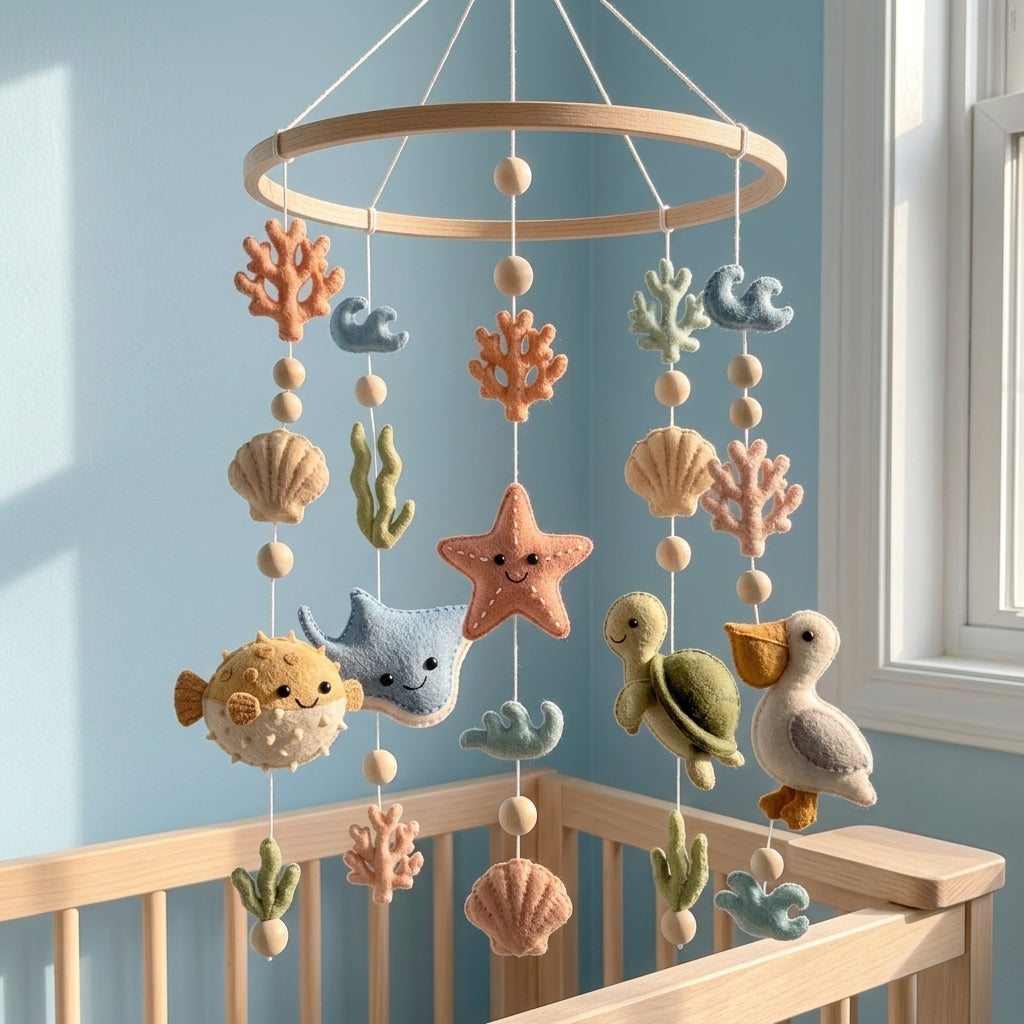 Ocean Animal Felt Baby Mobile, Choose 5 Sea Animals