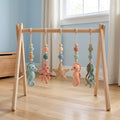 Wooden Baby Gym with Handmade Crochet Oceans– Sea Animal Activity Play Gym