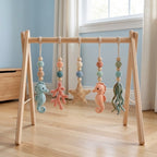 Wooden Baby Gym with Handmade Crochet Oceans– Sea Animal Activity Play Gym