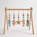 Wooden Baby Gym with Handmade Crochet Oceans– Sea Animal Activity Play Gym