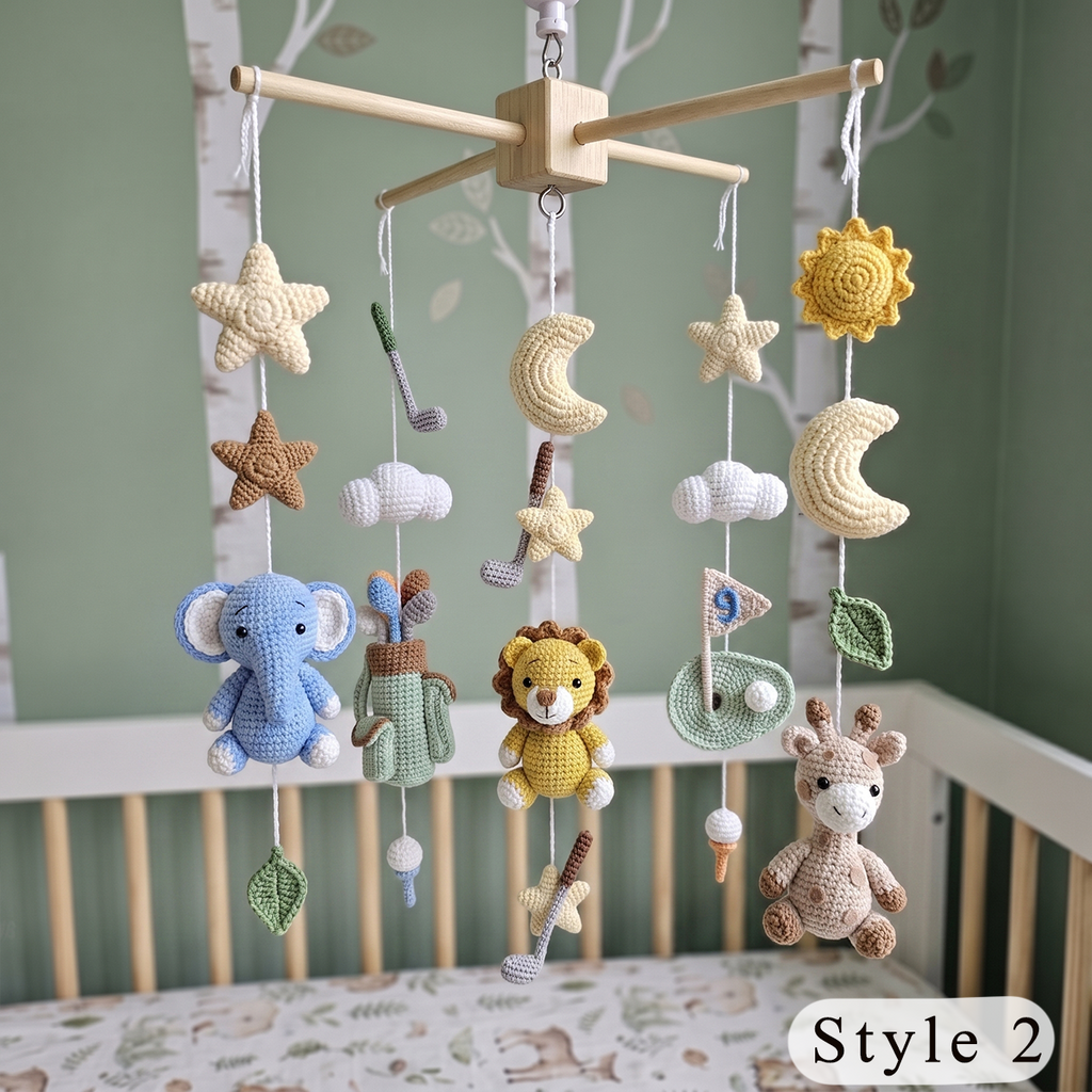 Crochet Golf Safari Baby Mobile, Golf Club Nursery Hanging, Baby Shower Gift for Boy or Girl Room