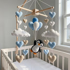Penguin Felt Baby Mobile, Hot Air Balloon Crib Mobile