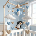 Penguin Felt Baby Mobile, Hot Air Balloon Crib Mobile