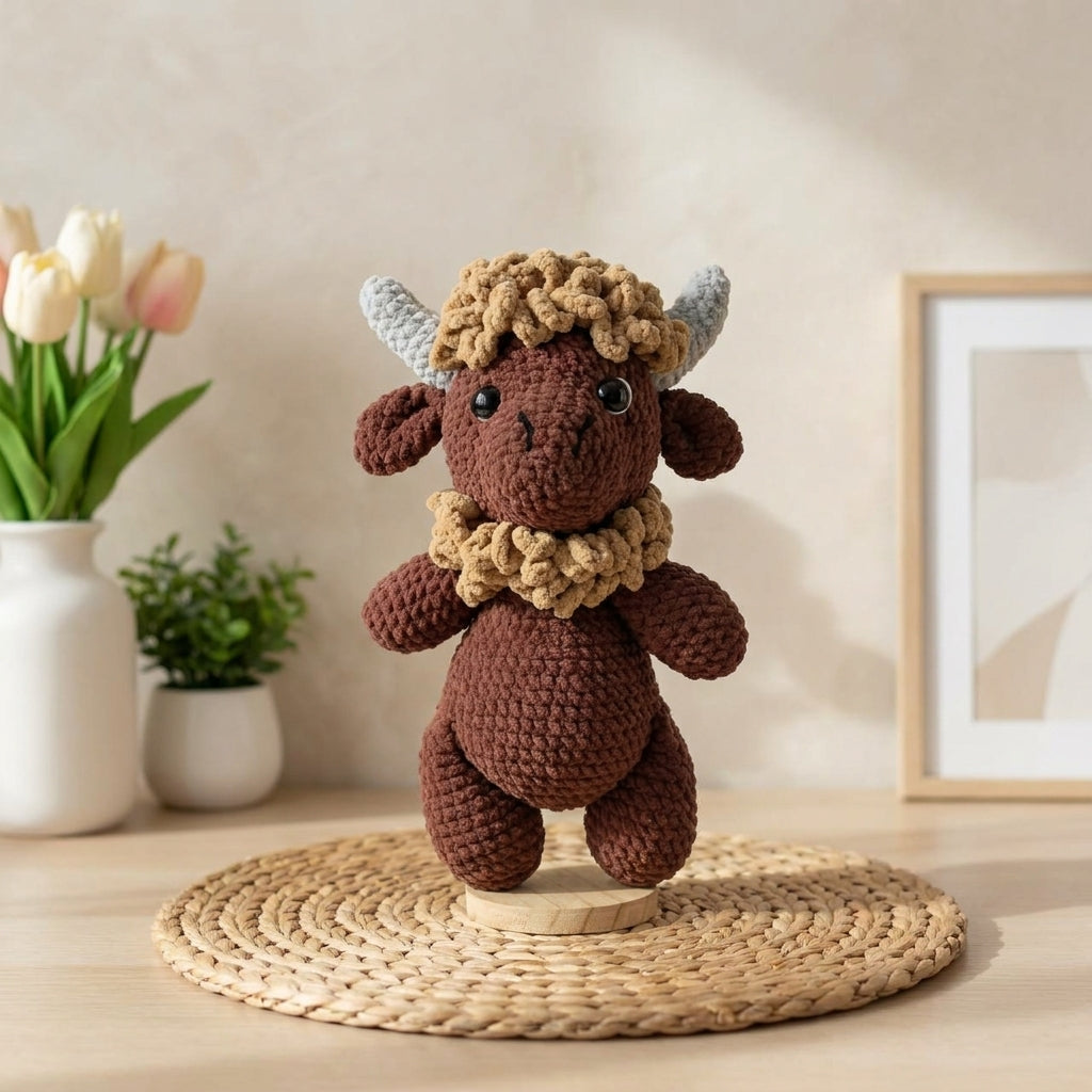 Rustic Highland Cow Crochet Pattern PDF, Cute Cow Amigurumi Pattern, Farm Animal Plush Tutorial