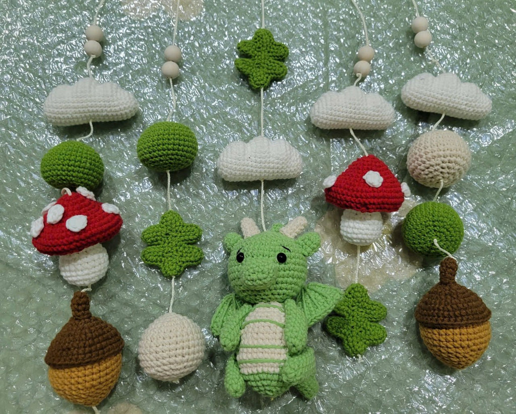 Crochet Forest Dragon Baby Mobile, Baby Shower Gift