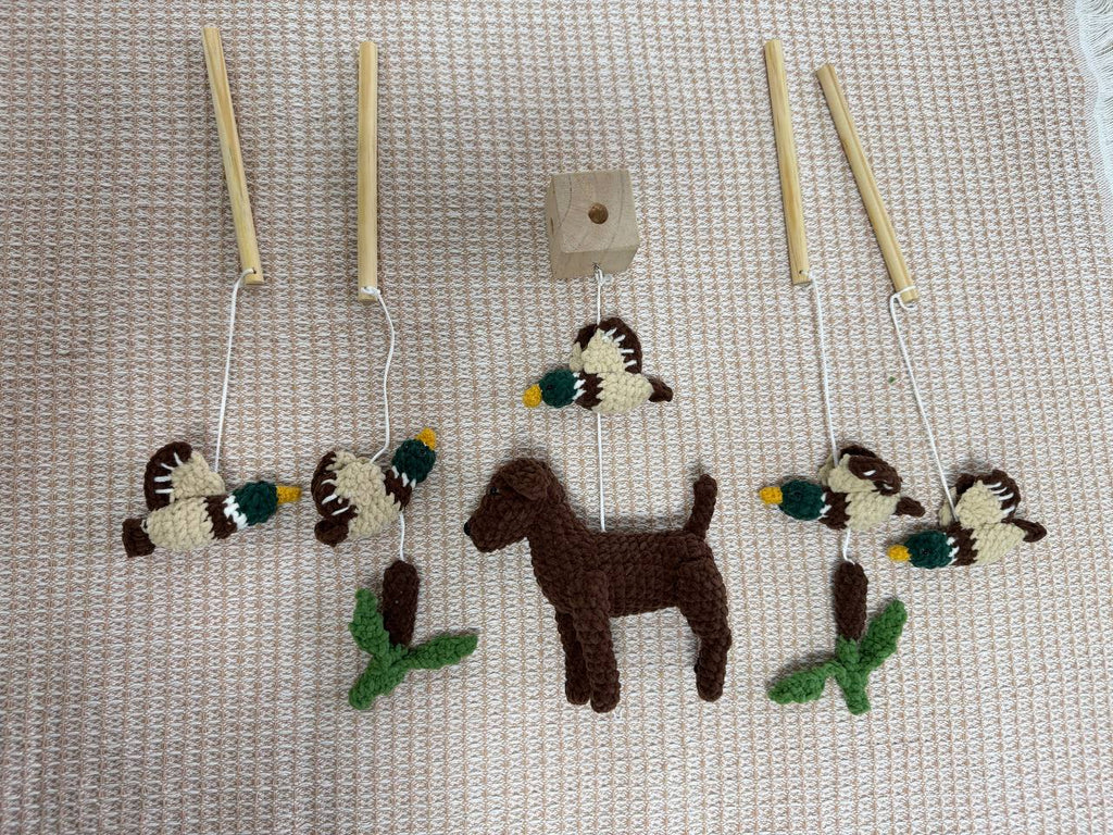 Handmade Dog Hunting Baby Mobile, Duck Hunting Crochet