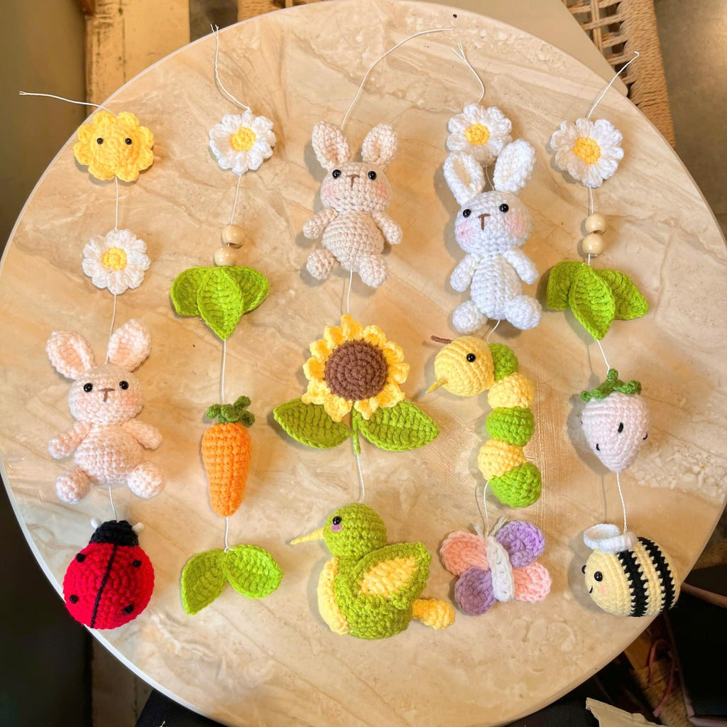 Crochet Garden Baby Mobile, Bunny Bee Ladybug Nursery Decor, Sunflower Butterfly Crib Mobile, Spring Baby Shower Gift, Newborn Decor