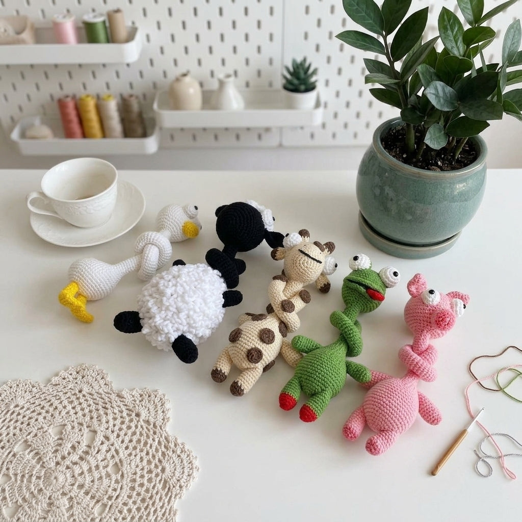 Long Neck Animal Crochet Pattern Bundle PDF, Pig Frog Giraffe Sheep Duck Amigurumi, Funny Stuffed Animal Patterns, Digital Download
