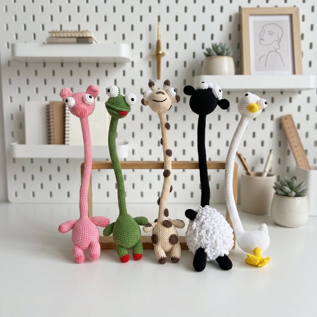Long Neck Animal Crochet Pattern Bundle PDF, Pig Frog Giraffe Sheep Duck Amigurumi, Funny Stuffed Animal Patterns, Digital Download