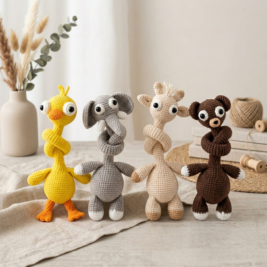 Long Neck Crochet Pattern, Funny Crochet Animal Bundle PDF Pattern, Long Neck Plush Amigurumi