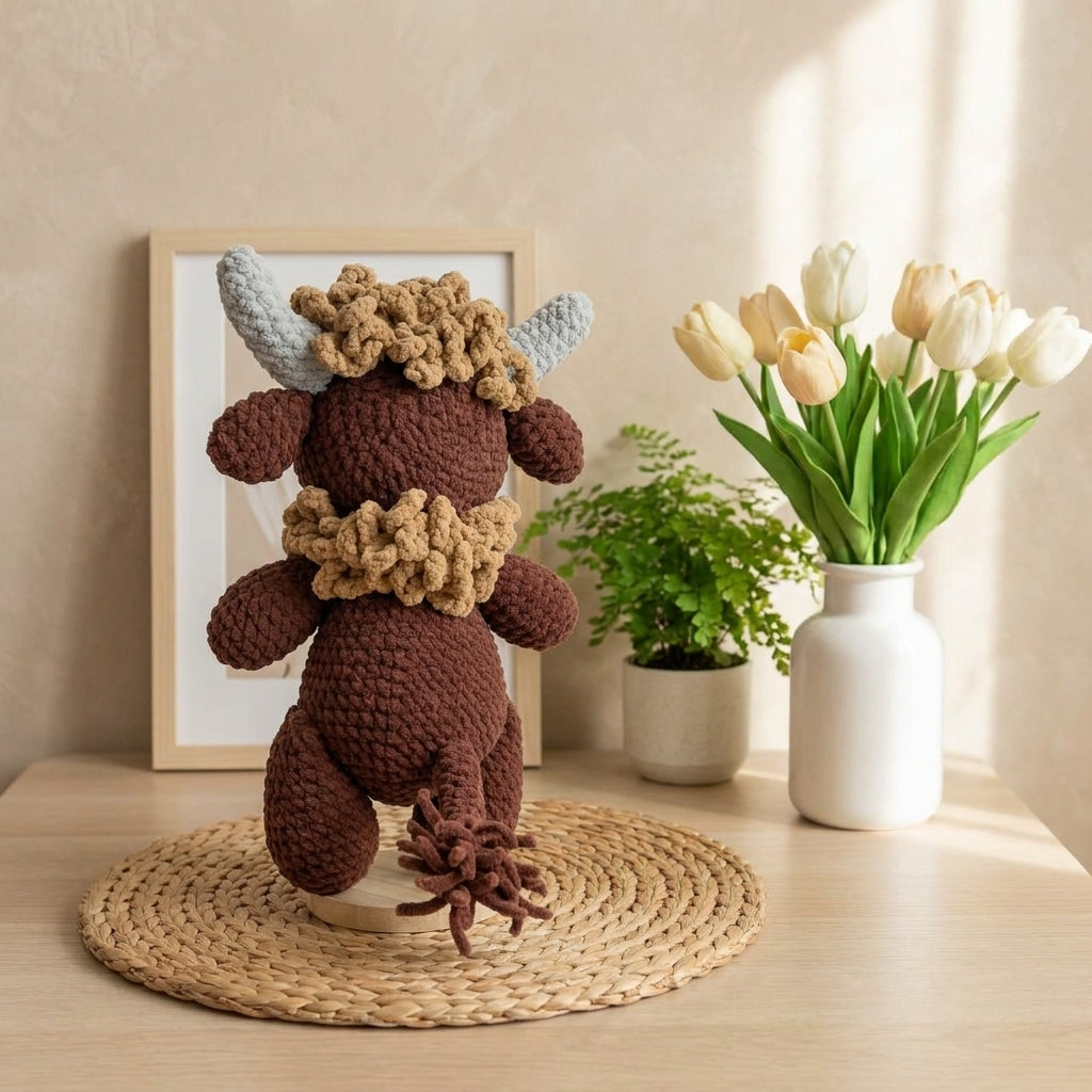 Rustic Highland Cow Crochet Pattern PDF, Cute Cow Amigurumi Pattern, Farm Animal Plush Tutorial