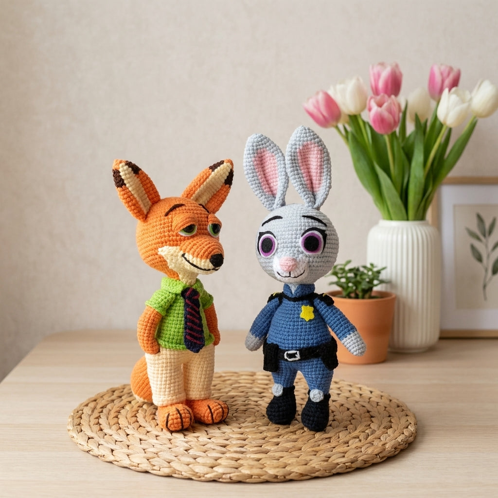 Nick & Judy Crochet Pattern Bundle, Fox and Rabbit Amigurumi PDF, Inspired Animal Crochet Pattern Set
