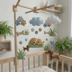 Felt Dog Baby Mobile, Puppy Nursery Crib Decor with Paw