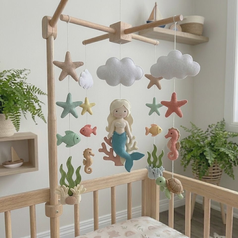 Felt Mermaid Baby Mobile, Ocean Nursery Crib Decor